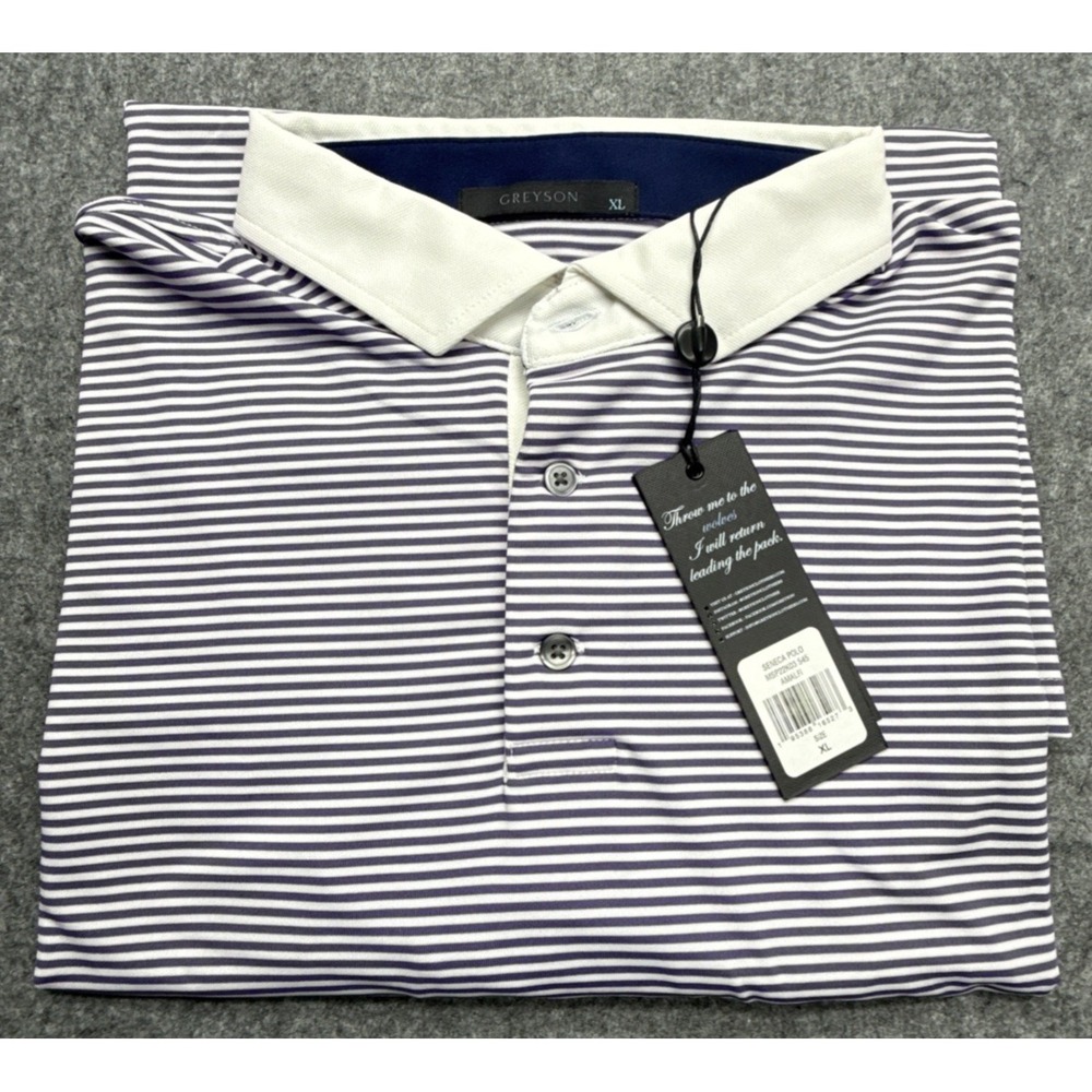 Greyson Seneca Polo Mens Size XL Amalfi Short Sleeve White Purple Striped Wick